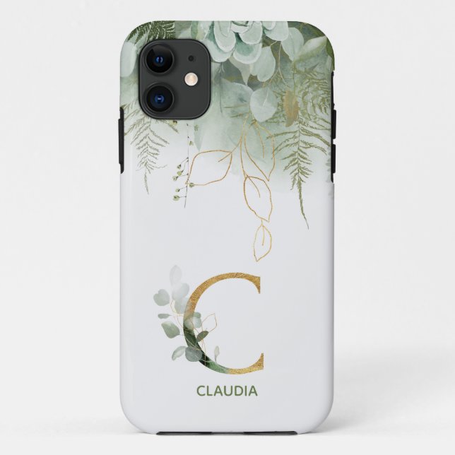 Funda De Case-Mate Para iPhone Letra monograma C Verde elegante (Reverso)