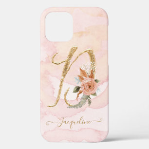 Funda Para iPhone 12 Letra monogramo D dorada color agua floral