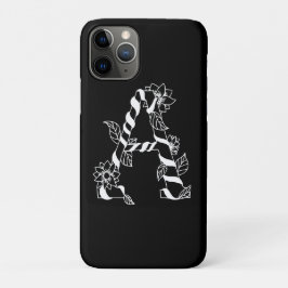 Funda Para iPhone 11 Pro Letra negra y blanca "A" con flores de remolque