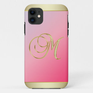 Funda Para iPhone 11 Letra oro monograma M rosa elegante