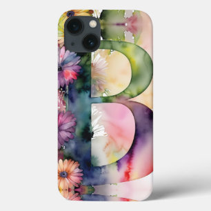 Funda Para iPhone 13 Letra personalizada B Elegante acuarela floral