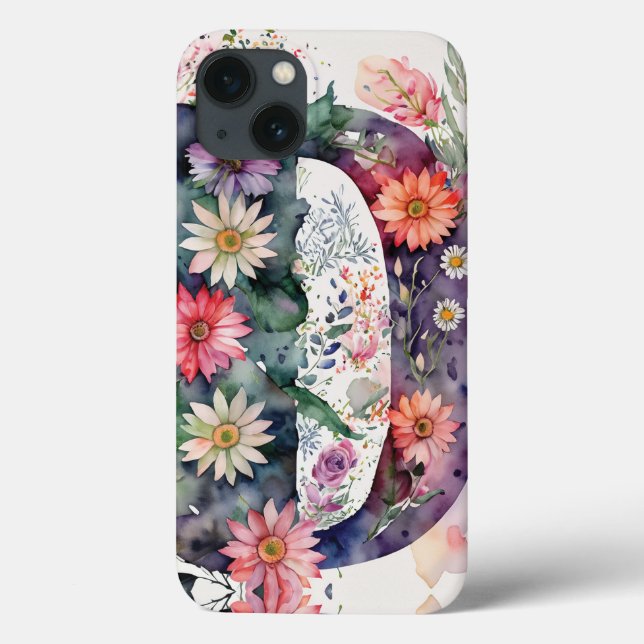 Funda De Case-Mate Para iPhone Letra personalizada D Elegante acuarela floral (Reverso)