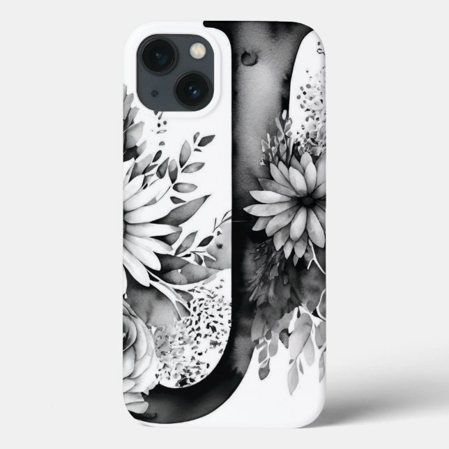 Funda De Case-Mate Para iPhone Letra personalizada J Elegante acuarela floral (Reverso)