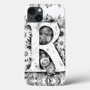 Funda Para iPhone 13 Letra personalizada R Elegante acuarela floral