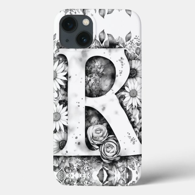 Funda De Case-Mate Para iPhone Letra personalizada R Elegante acuarela floral (Reverso)