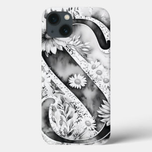 Funda Para iPhone 13 Letra personalizada S Elegante acuarela floral