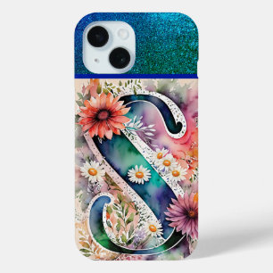 Funda Para iPhone 15 Letra personalizada S Elegante acuarela floral