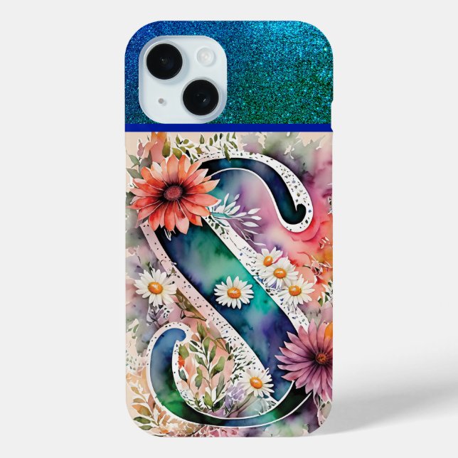 Funda De Case-Mate Para iPhone Letra personalizada S Elegante acuarela floral (Reverso )