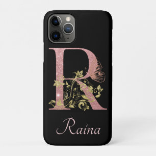 Funda Para iPhone 11 Pro Letra Purpurina rosa brillante R personalizada
