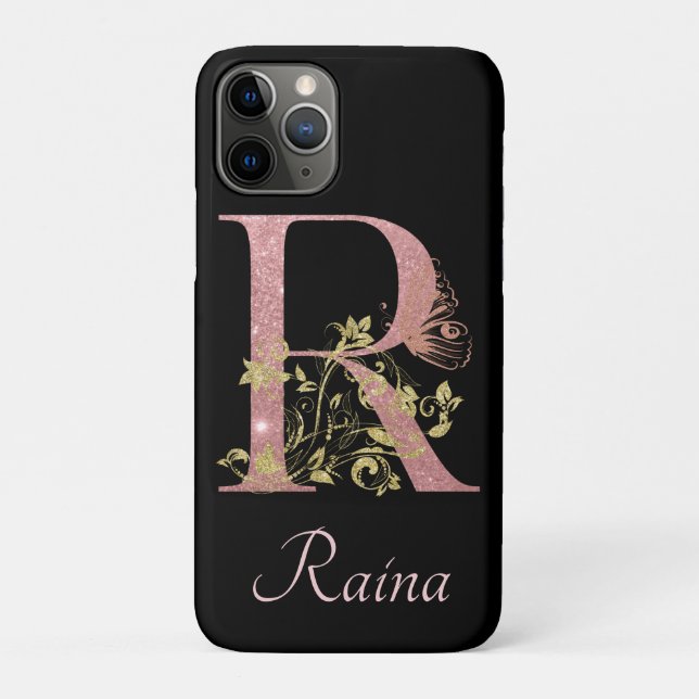 Funda De Case-Mate Para iPhone Letra Purpurina rosa brillante R personalizada (Reverso)