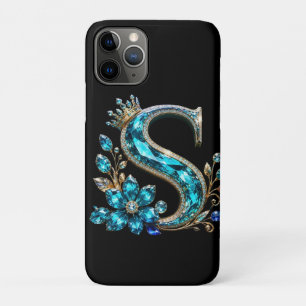 Funda Para iPhone 11 Pro Letra S y Corona de Cristal Turquesa