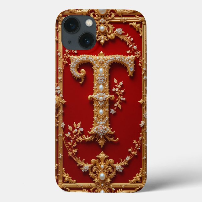 Funda De Case-Mate Para iPhone Letra T dorada ornamentada de lujo (Reverso)
