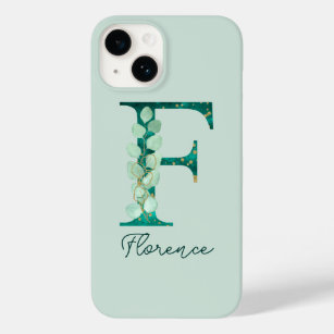 Funda Para iPhone 14 De Case-Mate Letra turquesa eucalipto personalizado letra F mon