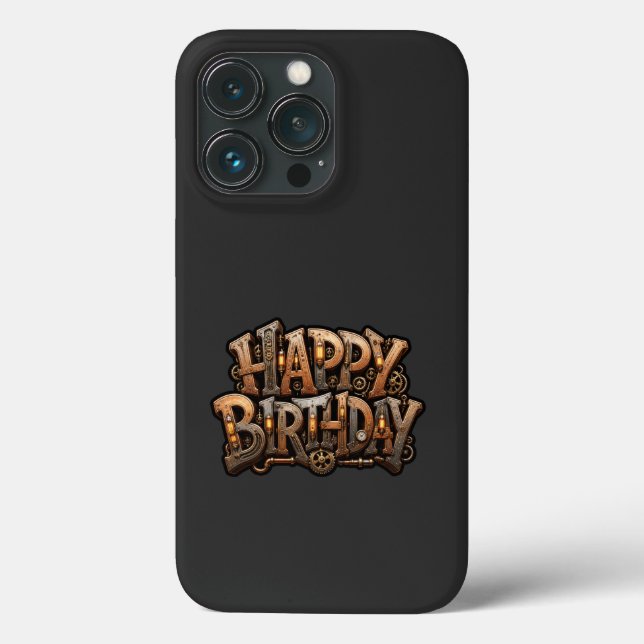 Funda De Case-Mate Para iPhone Letras de feliz cumpleaños steampunk (Reverso )