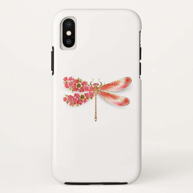 Funda De Case-Mate Para iPhone Libélula de flor con sakura de joyería (Reverso)