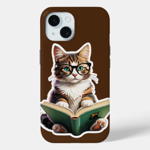 Funda Para iPhone 15 Libro de lectura de gatos
