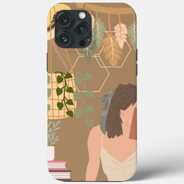 Funda De Case-Mate Para iPhone Libro de lectura de mujer estética marrón (Reverso )