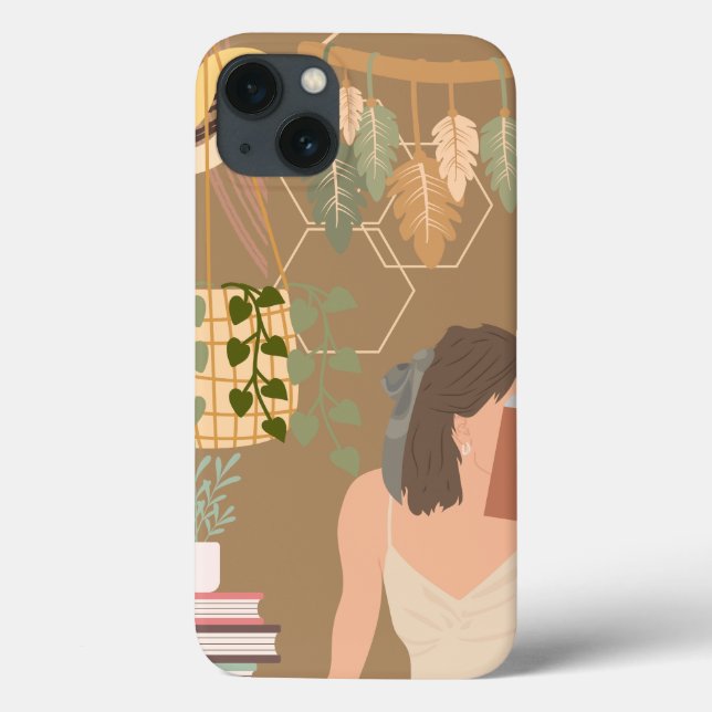 Funda De Case-Mate Para iPhone Libro de lectura de mujer estética marrón (Reverso)