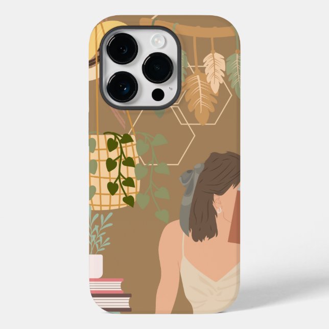 Funda De Case-Mate Para iPhone Libro de lectura de mujer estética marrón (Reverso )
