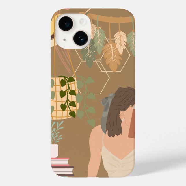 Funda De Case-Mate Para iPhone Libro de lectura de mujer estética marrón (Reverso )