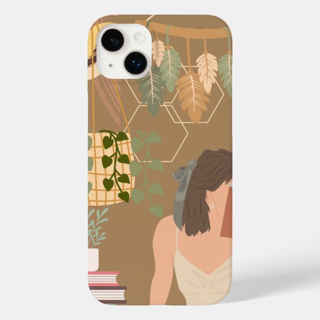 Funda De Case-Mate Para iPhone Libro de lectura de mujer estética marrón (Reverso )