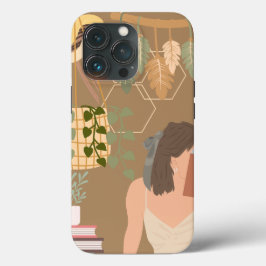 Funda Para iPhone 13 Pro Libro de lectura de mujer estética marrón