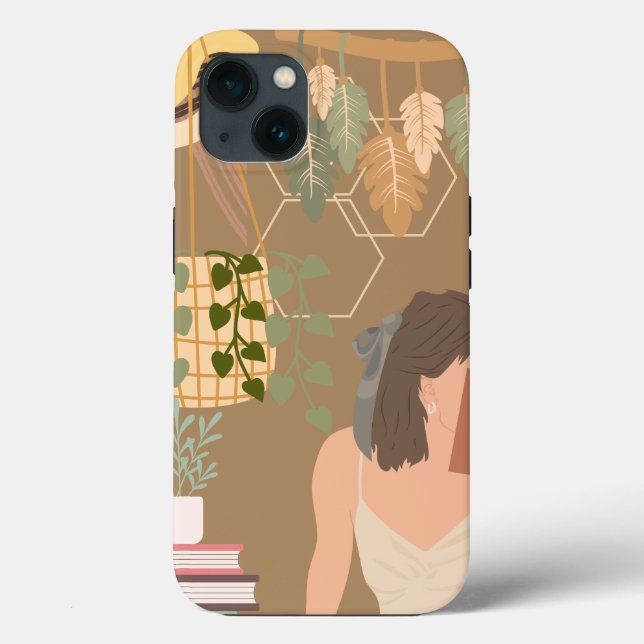 Funda De Case-Mate Para iPhone Libro de lectura de mujer estética marrón (Reverso )