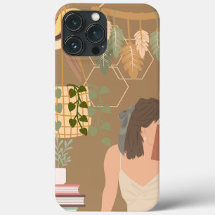 Funda Para iPhone 13 Pro Max Libro de lectura de mujer estética marrón