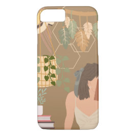 Funda Para iPhone 8/7 Libro de lectura de mujer estética marrón