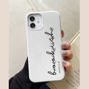 Funda Para iPhone 15 Libro de letra minimalista negro y blanco personal