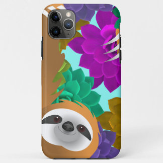 Funda Para iPhone 11 Pro Max Light Brown Sloth Photographer in Colorful Jungle