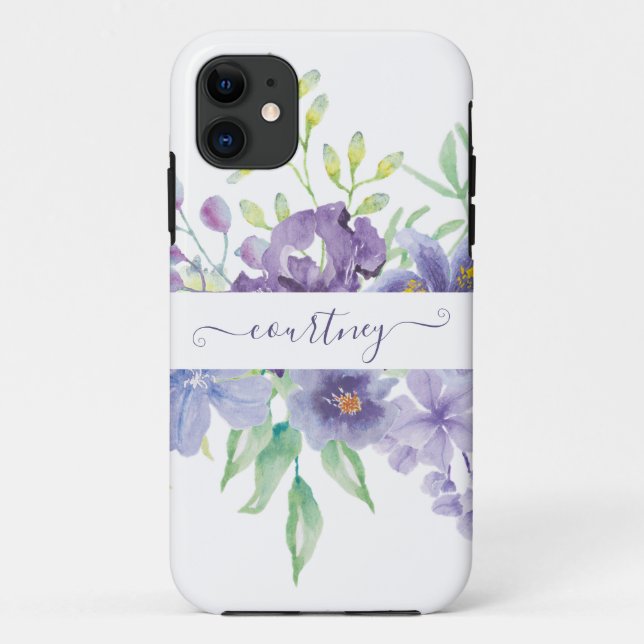 Funda De Case-Mate Para iPhone Lila acuarela floral personalizada  (Reverso)