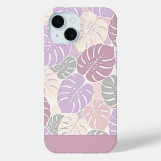 Funda Para iPhone 15 Lila y Malva Pastel Moderno Tropical Hojas de Mons