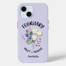 Funda Para iPhone 15 Lilac FEBRUARY Nacimiento Mes Flor Nombre personal