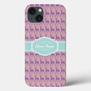 Funda Para iPhone 13 Lilac y ciervo rosado, nombre personalizado de la