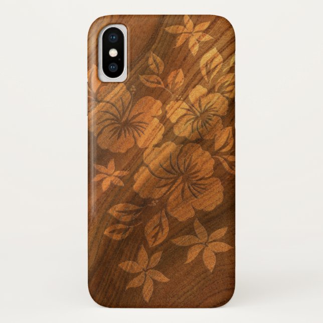 Funda De Case-Mate Para iPhone Lilikoi Hibiscus Hawaiian Faux Burl Wood (Reverso)