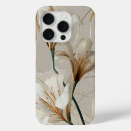 Funda Para iPhone 15 Pro Lily Blanca Dorada Minimalista Elegante Neutral