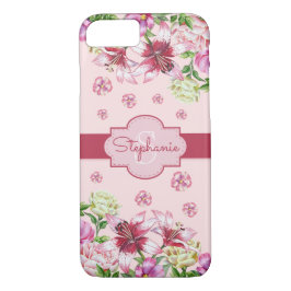 Funda Para iPhone 8/7 Lily Peony Floral Rubor Pink Monograma