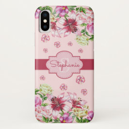 Funda Para iPhone X Lily Peony Floral Rubor Pink Monograma