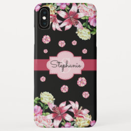 Funda Para iPhone XS Max Lily Peony Watercolor Floral Black Monograma