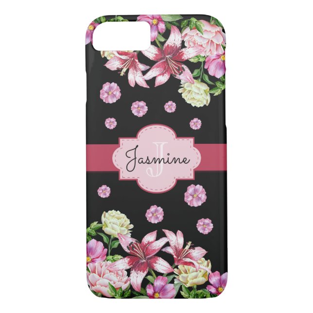 Funda De Case-Mate Para iPhone Lily y Peony Black (Reverso)