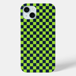 Funda Para iPhone 15 Mini Lime and navy checkerboard pattern