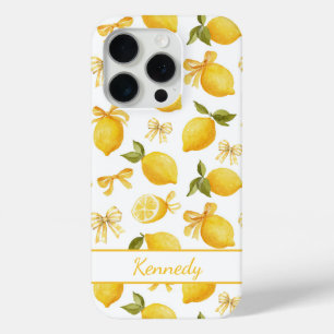 Funda Para iPhone 15 Pro Limoncillos con lazos de coqueta monogramados al a