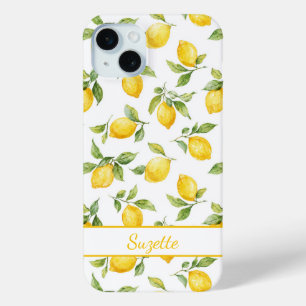 Funda Para iPhone 15 Mini Limoneros en acuarela monogramados
