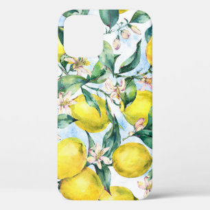 Funda Para iPhone 12 Limones acuarelas, rama de cítricos fresca.