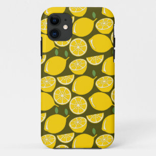 Funda Para iPhone 11 Limones Amarillos y Patrón Verde Oliva: Citrus Mod