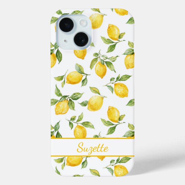 Funda De Case-Mate Para iPhone Limones Monogramados Acuarela (Reverso )