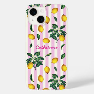 Funda Para iPhone 14 De Case-Mate Limones Vintage Mediterráneos Rayas Rosadas Nombre