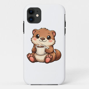 Funda Para iPhone 11 Linda Nutria con Café – Animalito Kawaii Acogedor