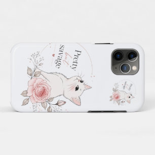 Funda Para iPhone 11 Pro Linda Pero Salvaje Gato Kawaii Rosa Estuche